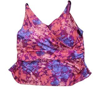 Denim & Co. Beach V-Neck Wrap Tankini Top Size 28W